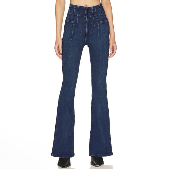 Free People We The Free Jayde Flare High Waist Stretch Denim Jeans Night Sky 32 - Picture 6 of 16